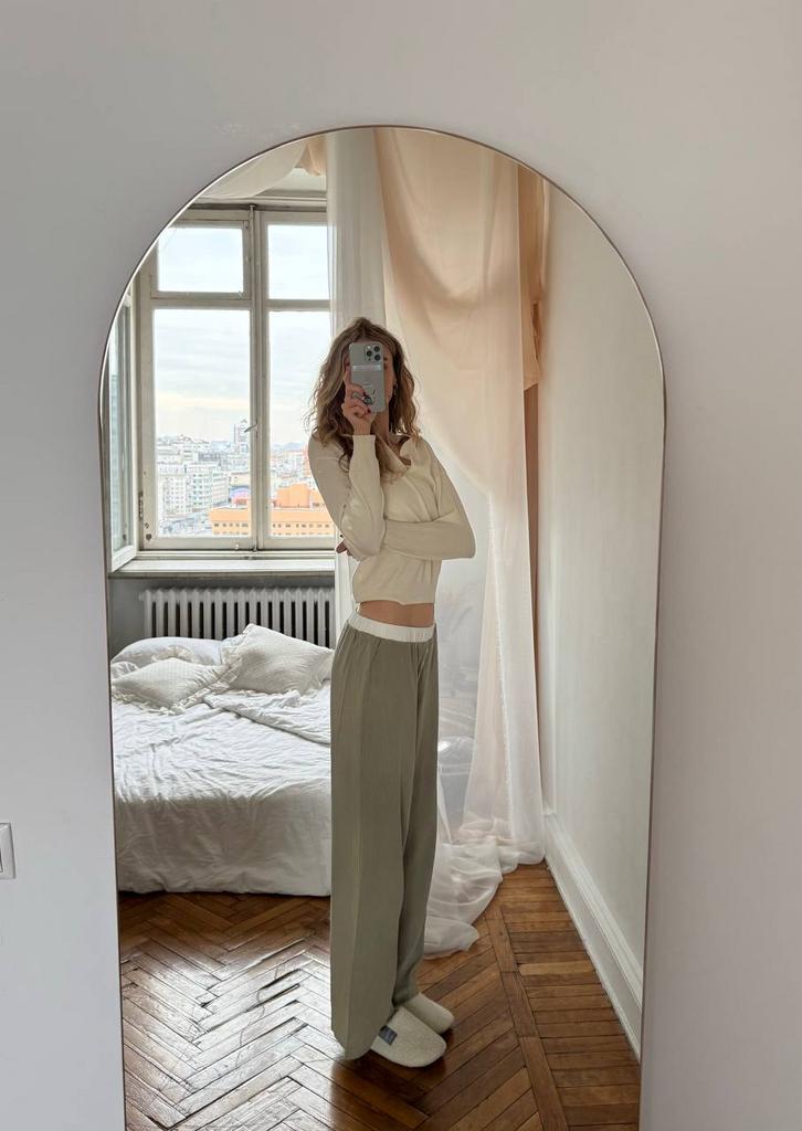 Фисташковые штаны из вареного хлопка