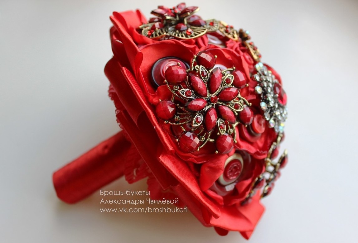 red brooch bouquet