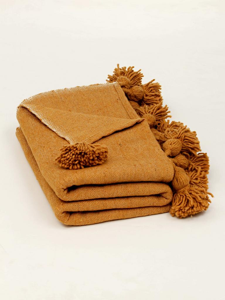 Марокканский плед из хлопка с помпонами Sable