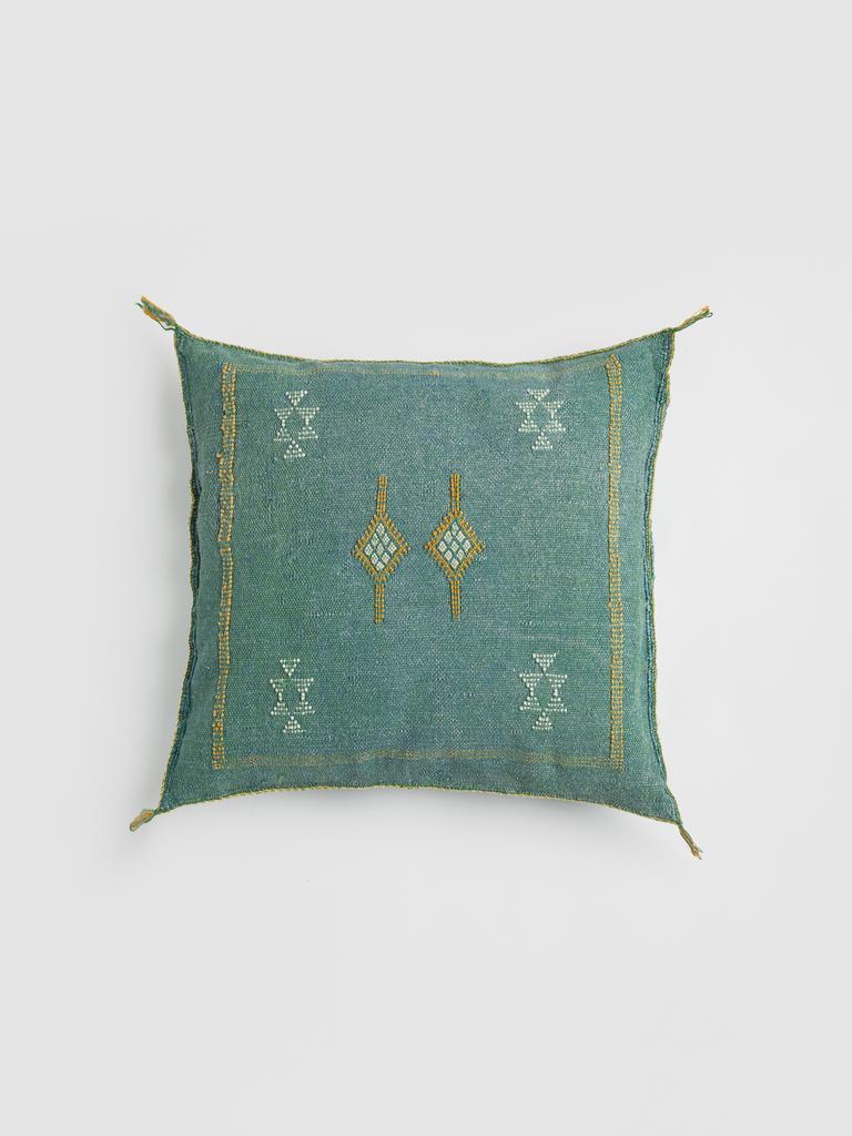 Марокканская подушка из шёлка алоэ вера Turquoise Jaune