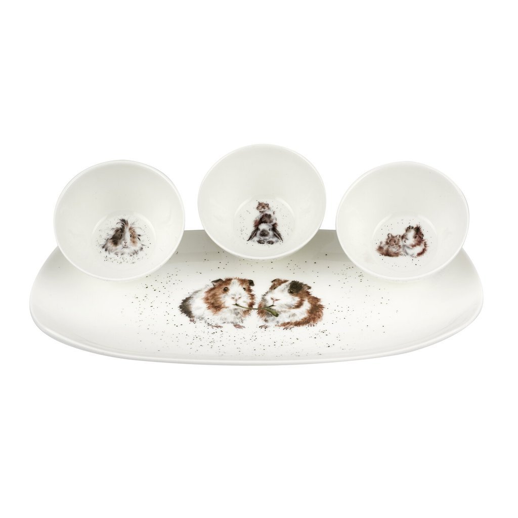 Royal Worcester Wrendale. 049 Набор: блюдо 30x15 см и 3 пиалы 9 см 'Lettuce be Friends'