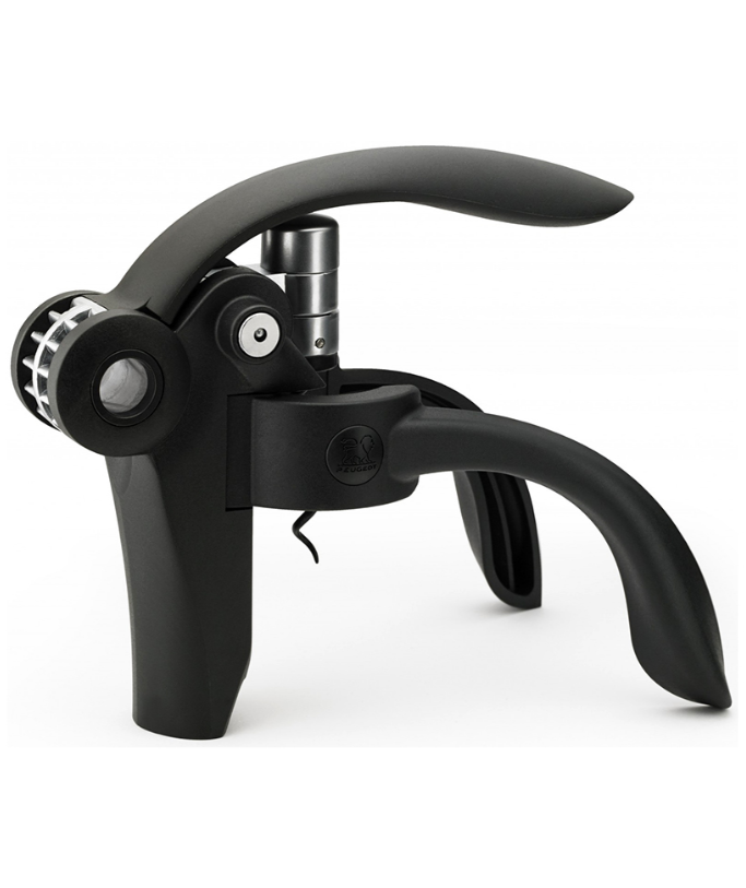 Peugeot Baltaz Dark. Штопор для вина, механический пластиковый, в подарочной упаковке, черный