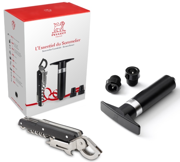 Peugeot. Подарочный набор: Штопор Clavelin + Вакуумный насос для вина Epivac + 2 пробки для вина