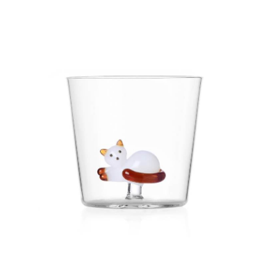 Ichendorf Tabby Cat. Стакан с белой кошкой и янтарным хвостом 8x8,5 см