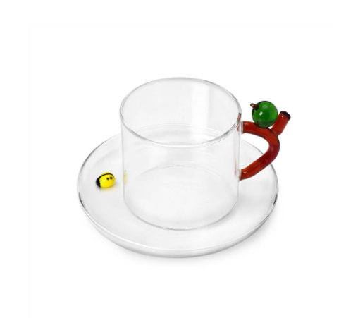 Ichendorf Fruits and Flowers. Чайная чашка с блюдцем яблоком и желтой божьей коровкой 7x8 см