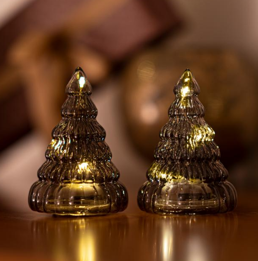 Sirius Winterlights 2025. Набор: 2 елочки с 3 светодиодами, цвет: тёмный дуб, 9 см