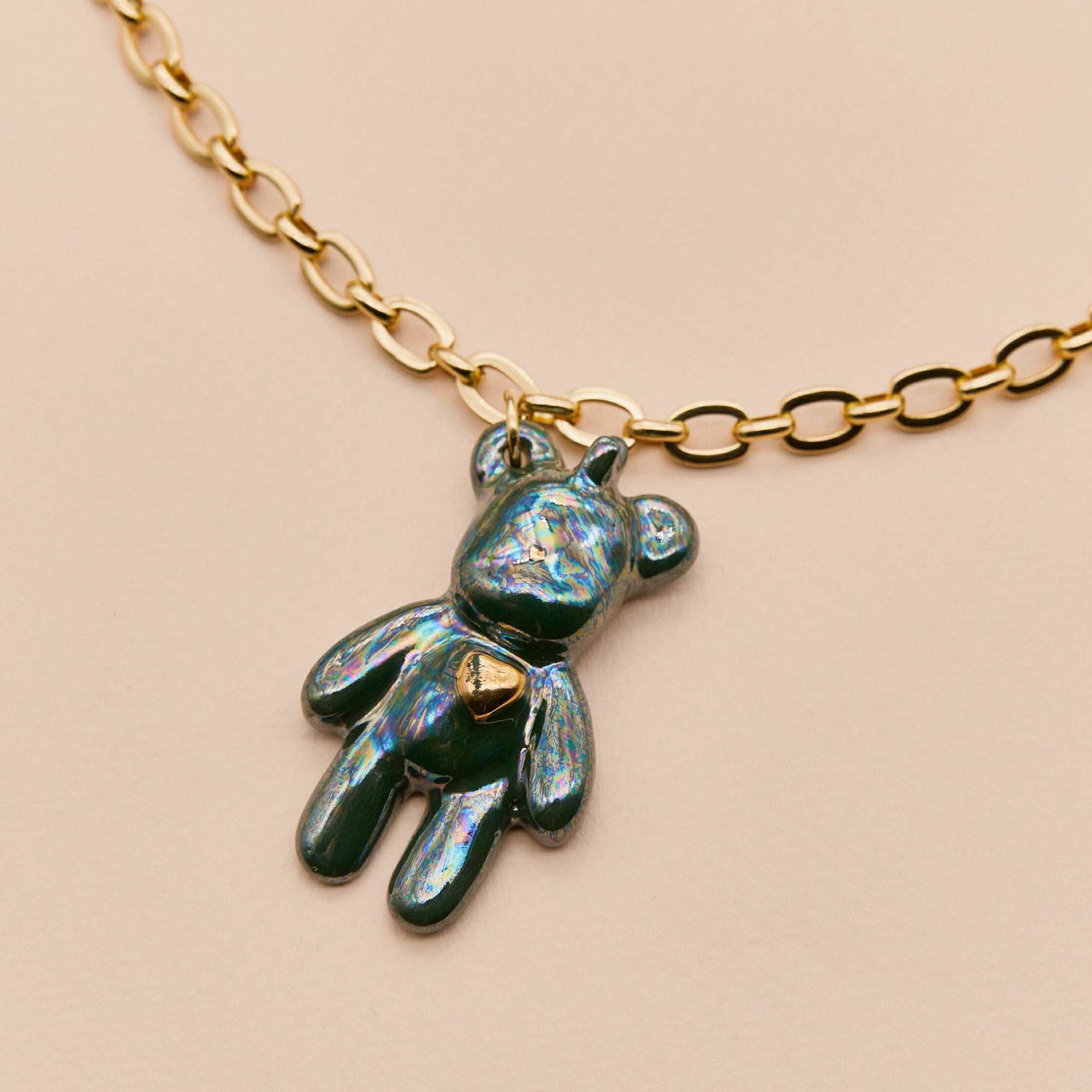 Кулон Мишка Дракон перламутровый на цепи в золоте