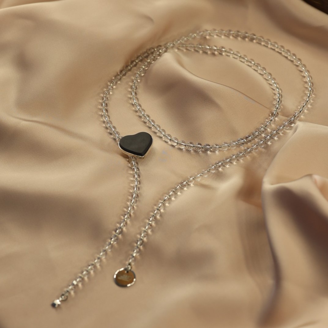 Колье-пояс сердце чёрное горный хрусталь фарфор Super Premium Buylerika