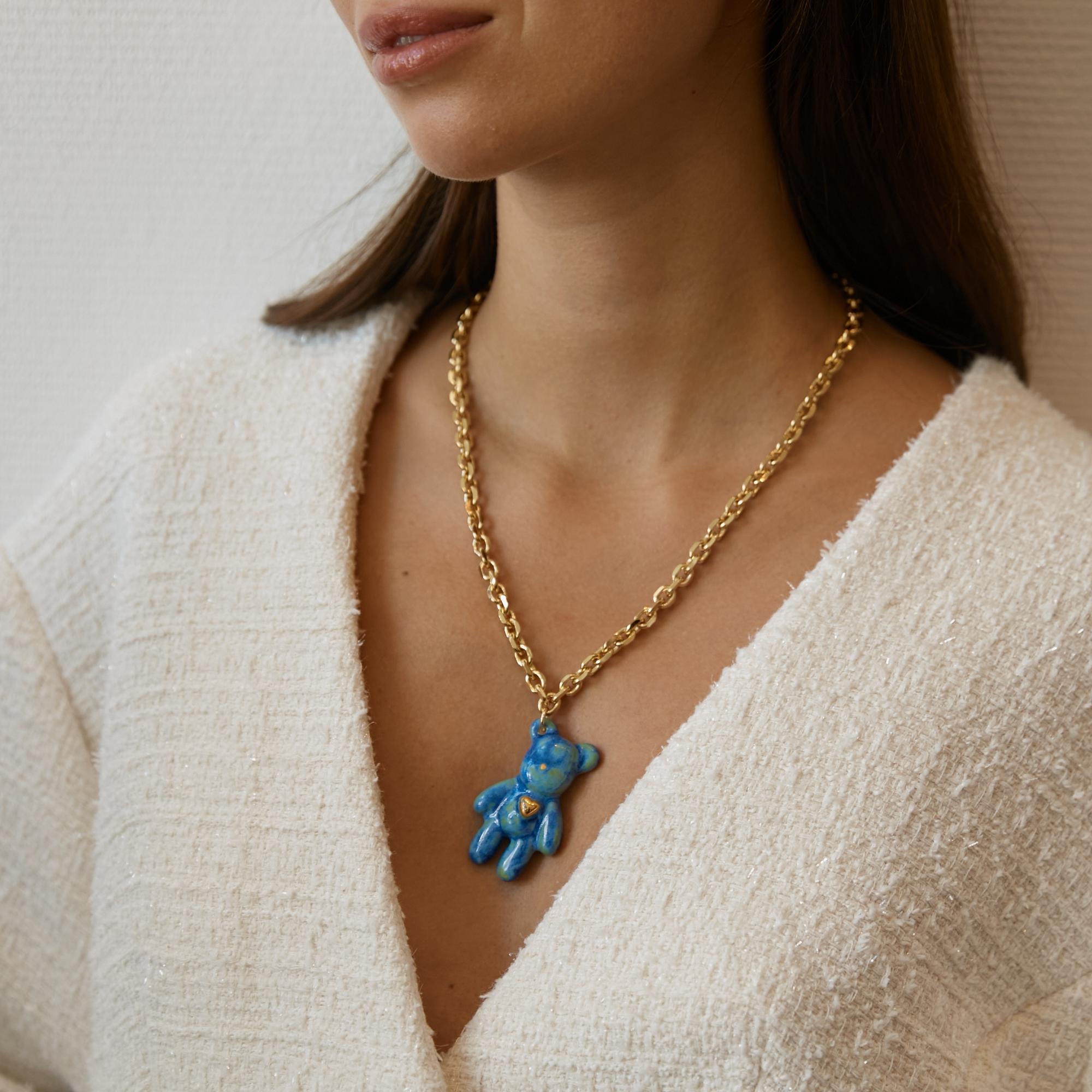 Кулон мишка Ван Гог на цепи в золоте