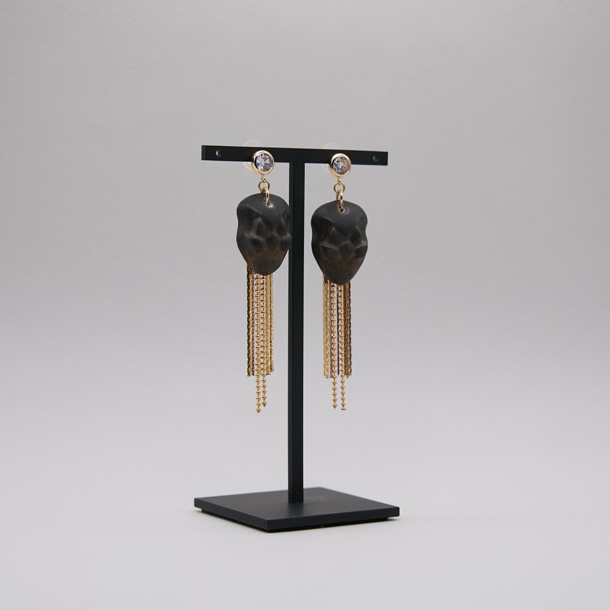 Серьги змеи каменные с кистями в золоте