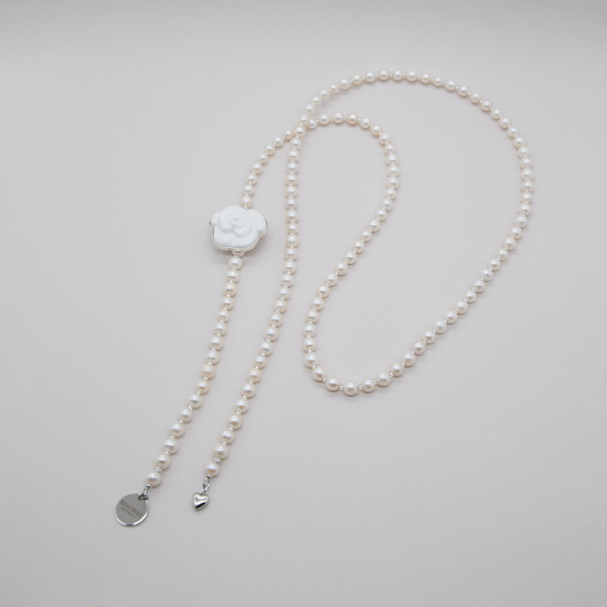 Колье-пояс камелия белая жемчуг серебро фарфор Super Premium Buylerika