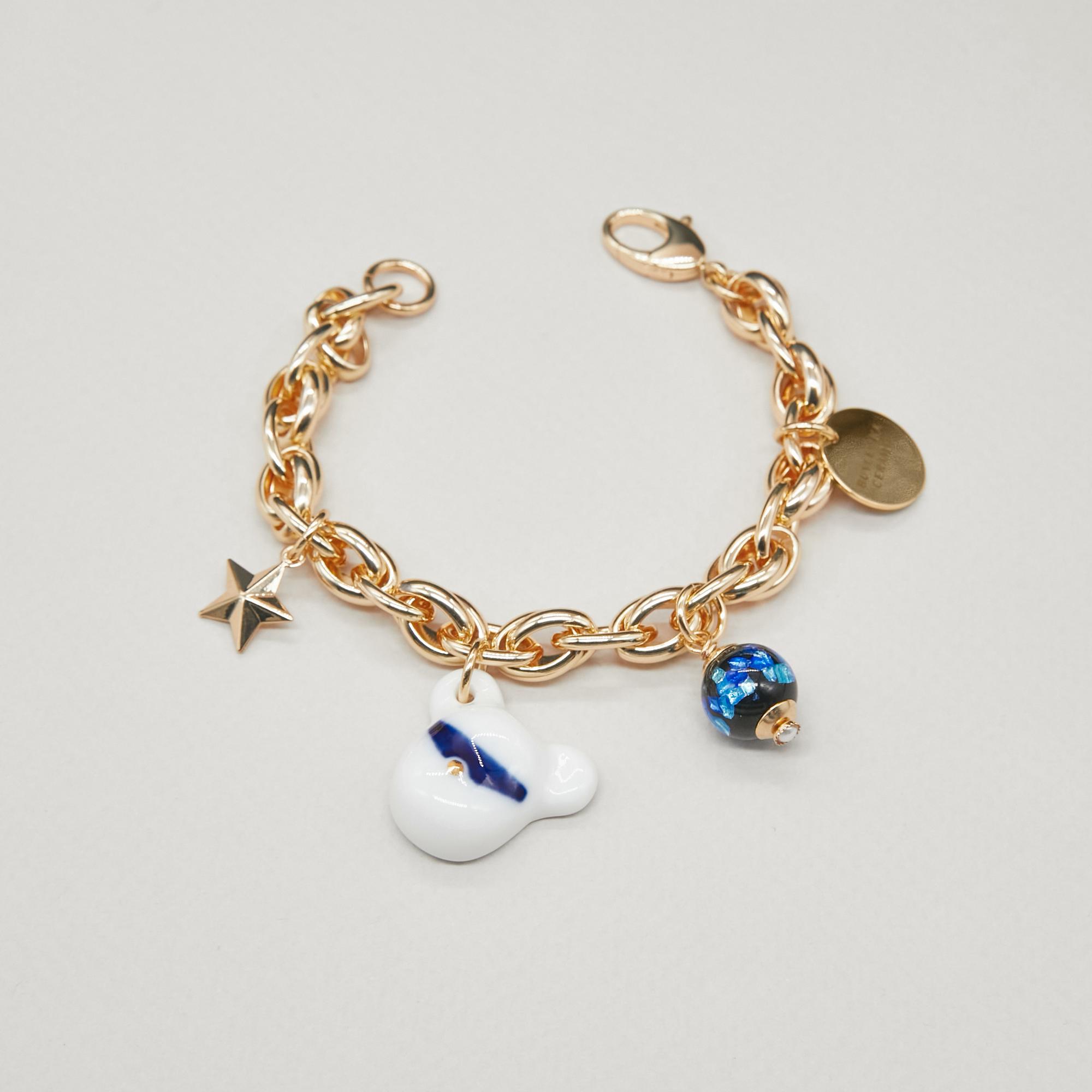 Браслет мишка с талиманами в золоте