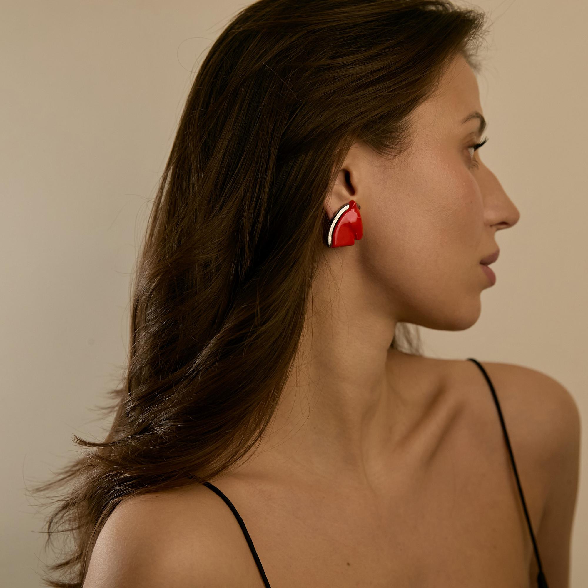 Клипсы голова лошади красные платина фарфор авторские Buylerika