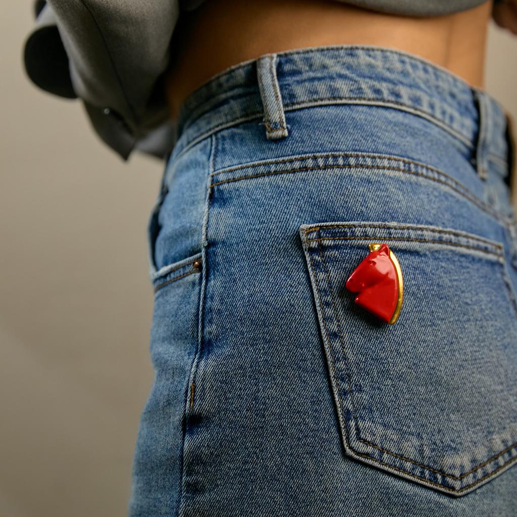 Брошь голова лошади M красная с золотом