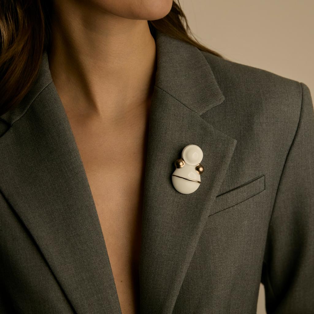 Брошь неваляшка белая с розовым золотом