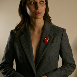 Брошь неваляшка красная с золотом фарфор авторская Buylerika