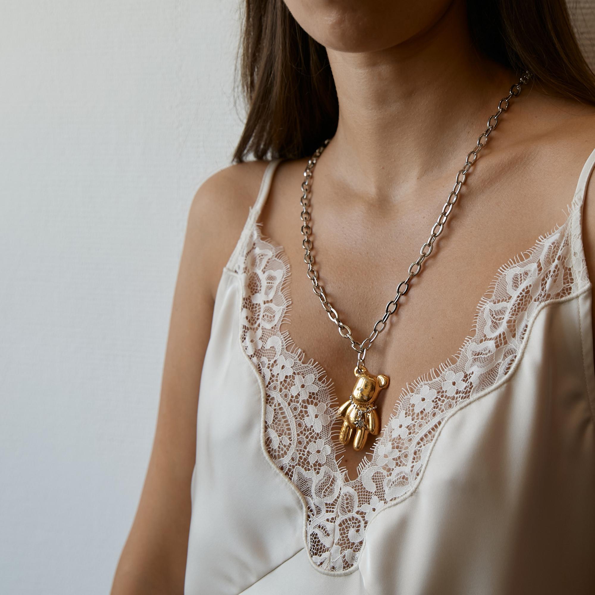 Кулон Мишка биколор с колье звездочка