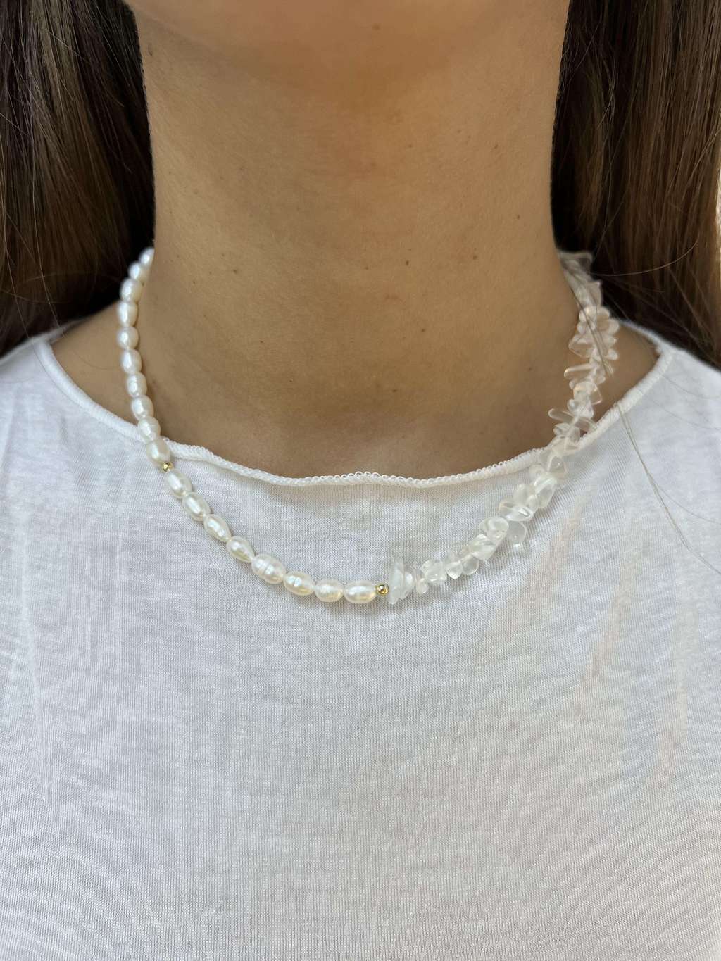 Колье из кварца и жемчуга FromFlom