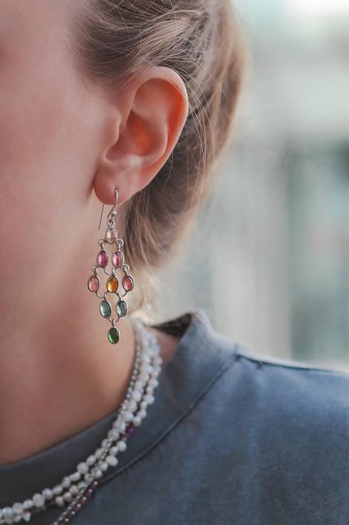 Серьги гроздья с турмалинами