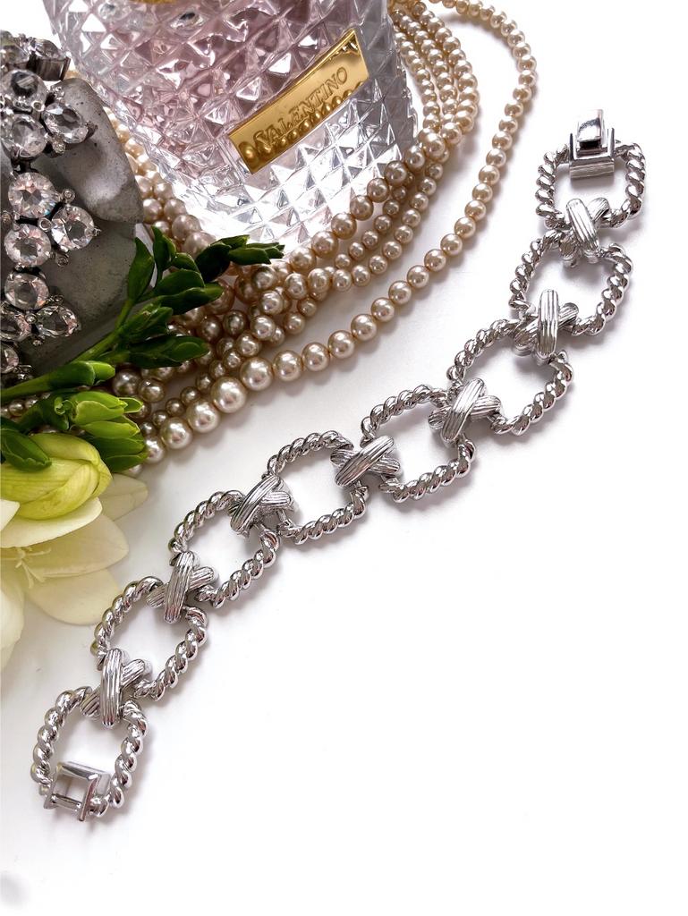 Браслет с квадратными звеньями в белом металле