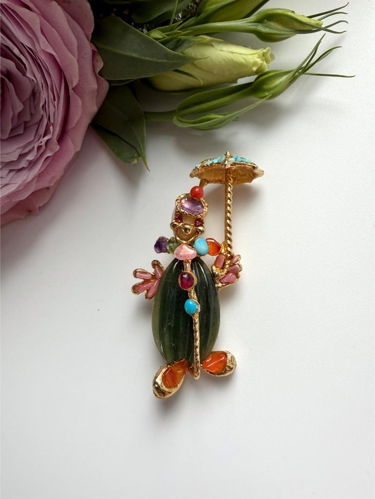 Брошь клоун с зонтиком