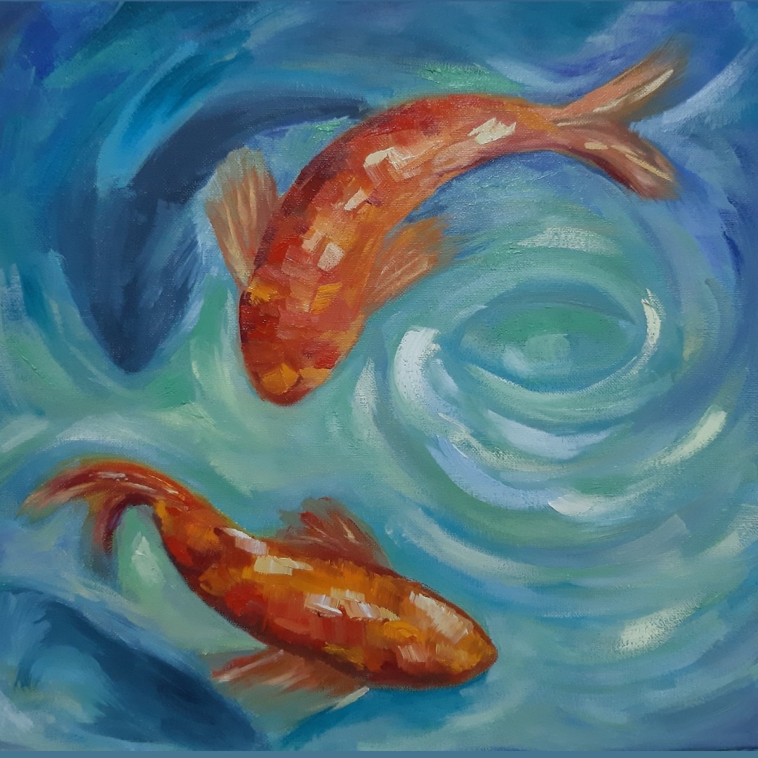 Картина Карпы в пруду. Вариант 3