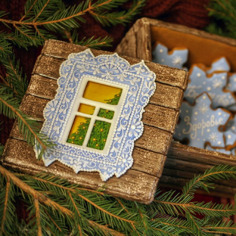 Пряничная шкатулка к Новому Году или Рождеству с пожеланиями