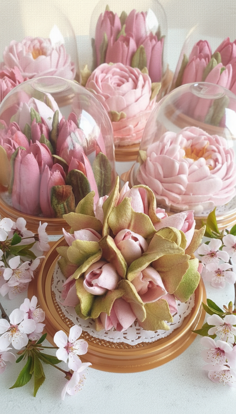 Зефирный цветок в индивидуальной упаковке под прозрачным куполом (пластиковая колба)