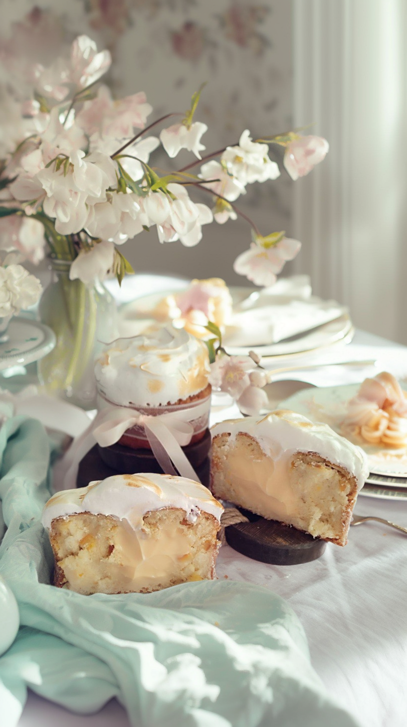 Цитрусовый кулич с меренговой шапочкой на Пасху