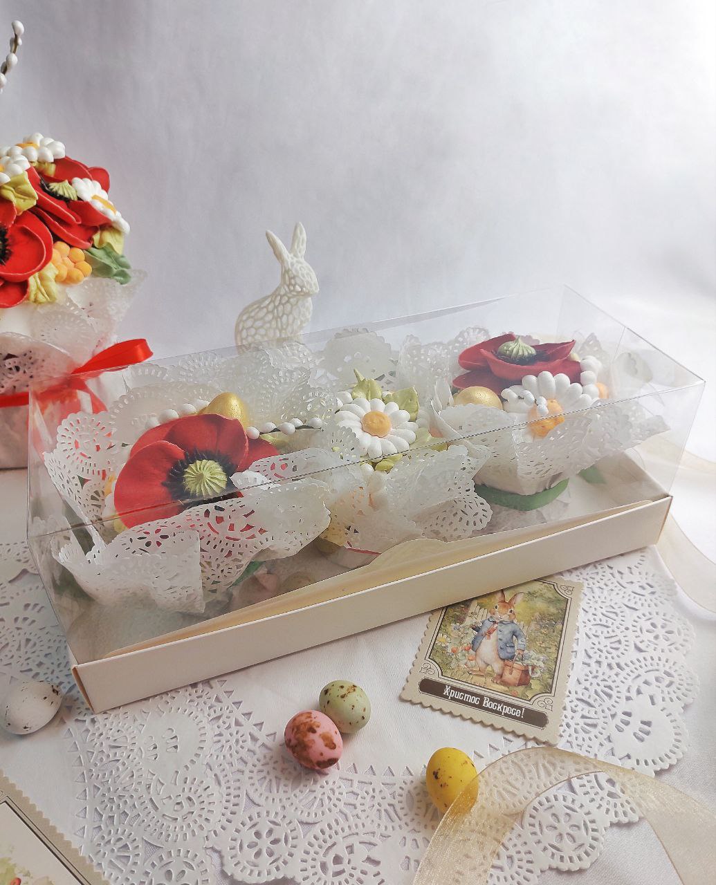 Набор из 3-х мини куличей с декором