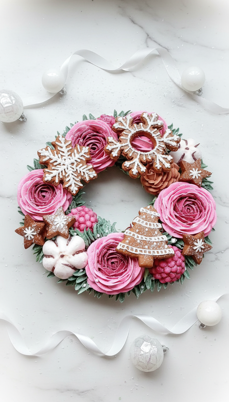 Зефирный новогодний венок с пряниками