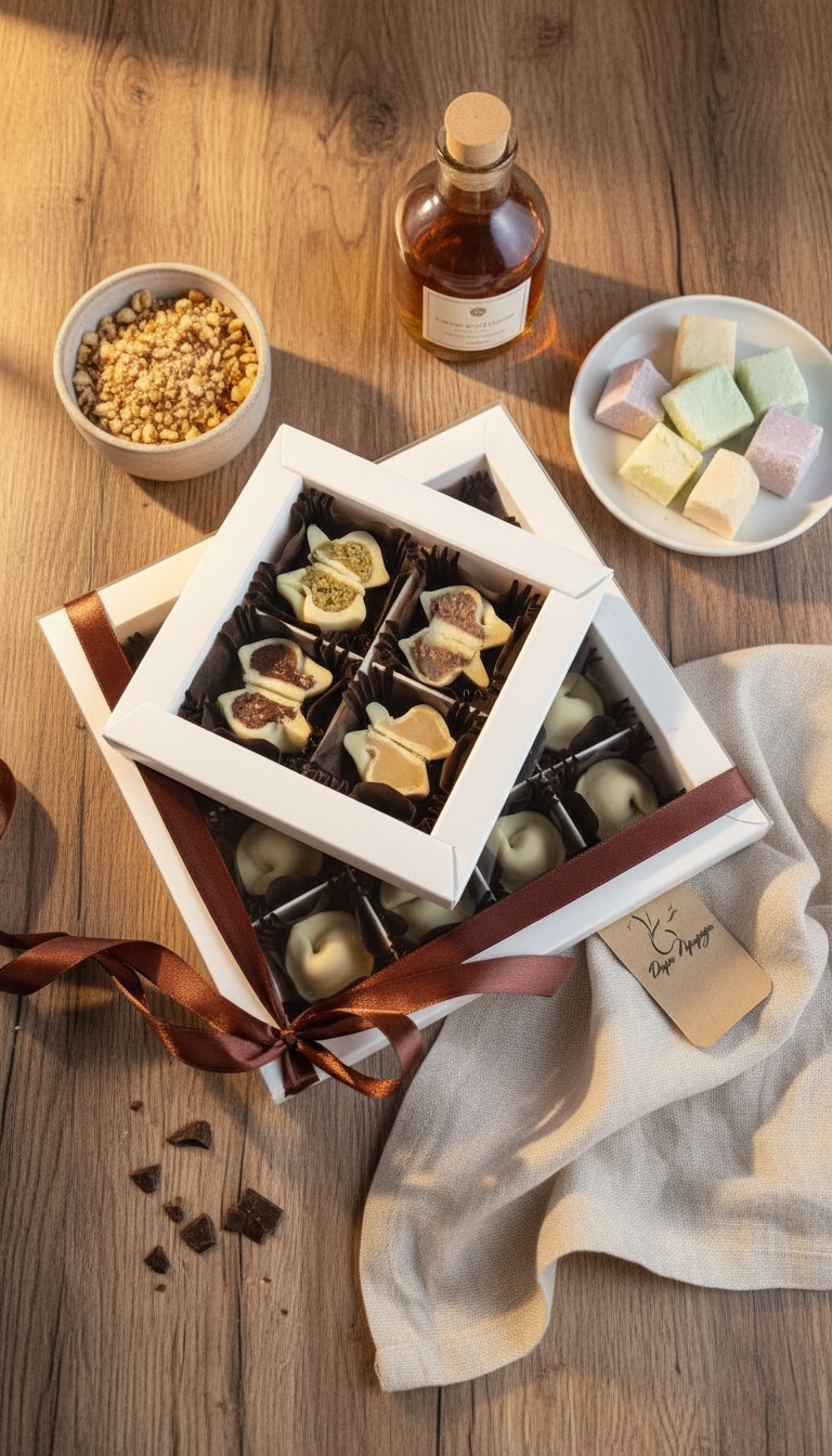 Коробка с шоколадными пельменями