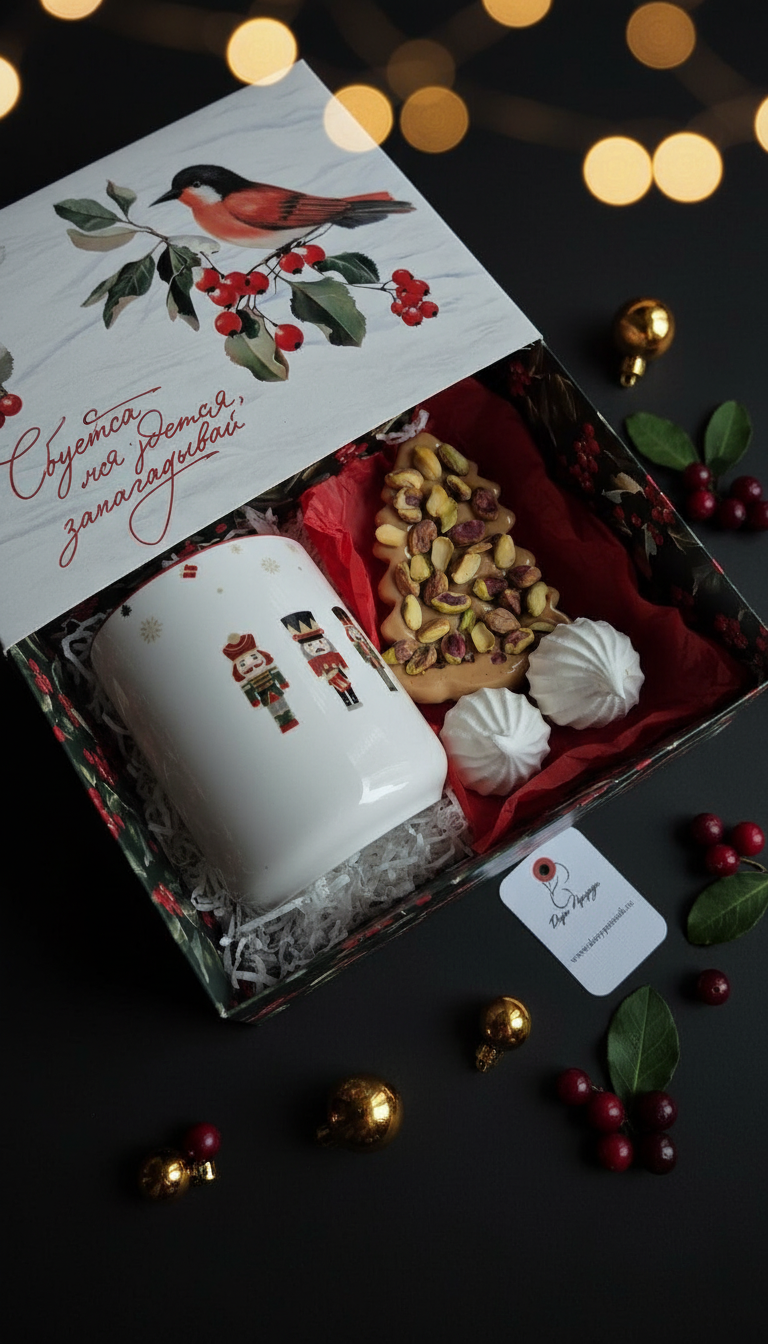 Новогодний подарок с кружкой и сладостями