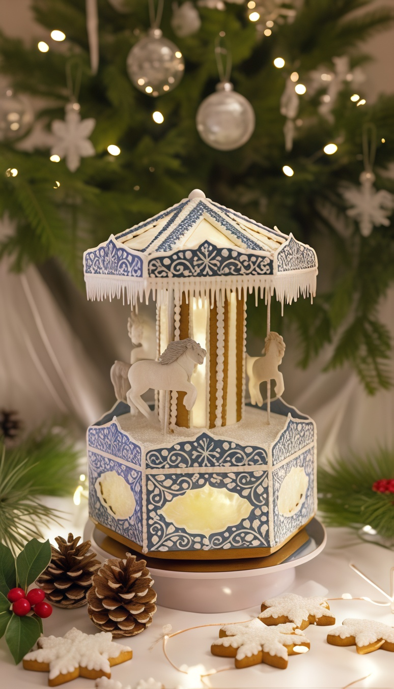 Зимняя пряничная карусель с подсветкой