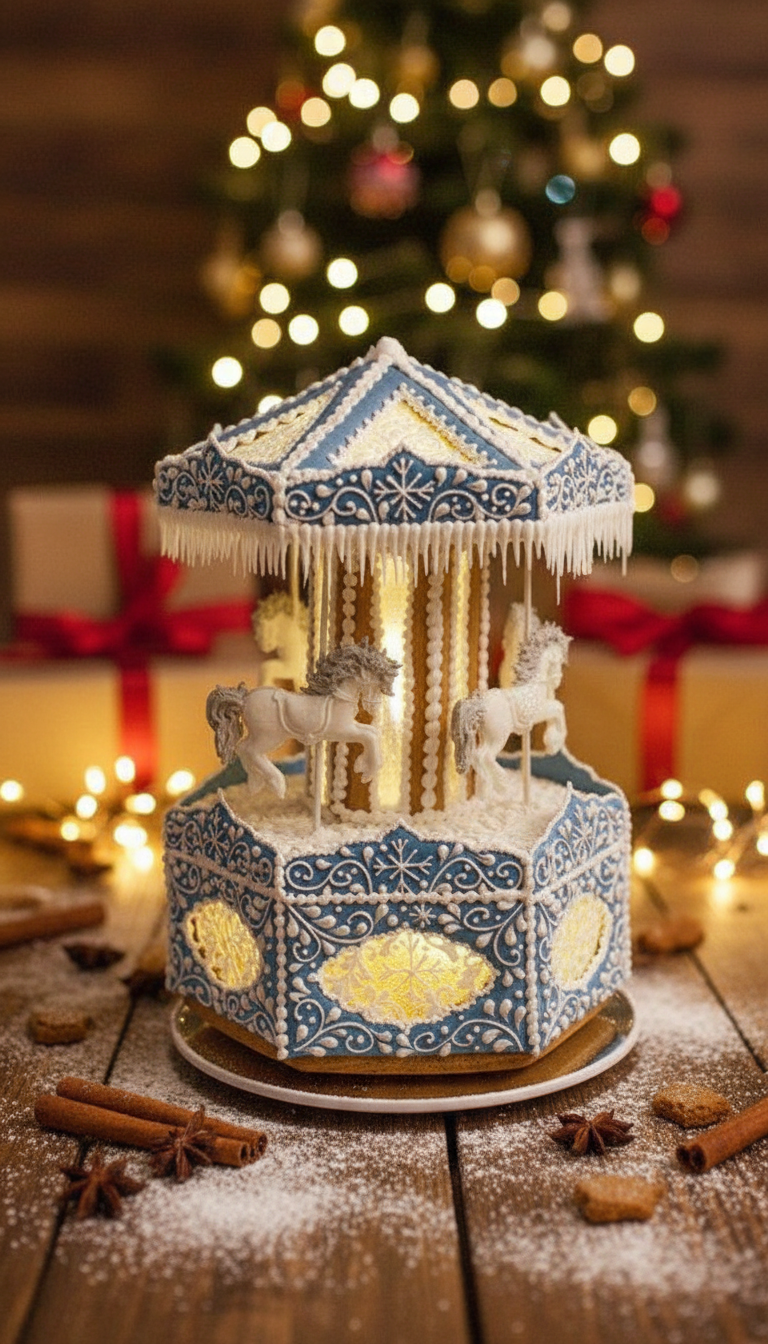 Зимняя пряничная карусель с подсветкой