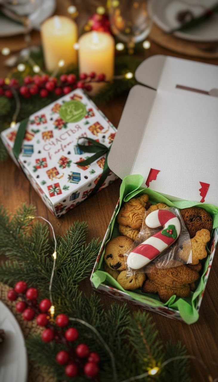 Новогоднее ассорти: печенье 3-х видов, пряники без росписи, пряник с росписью