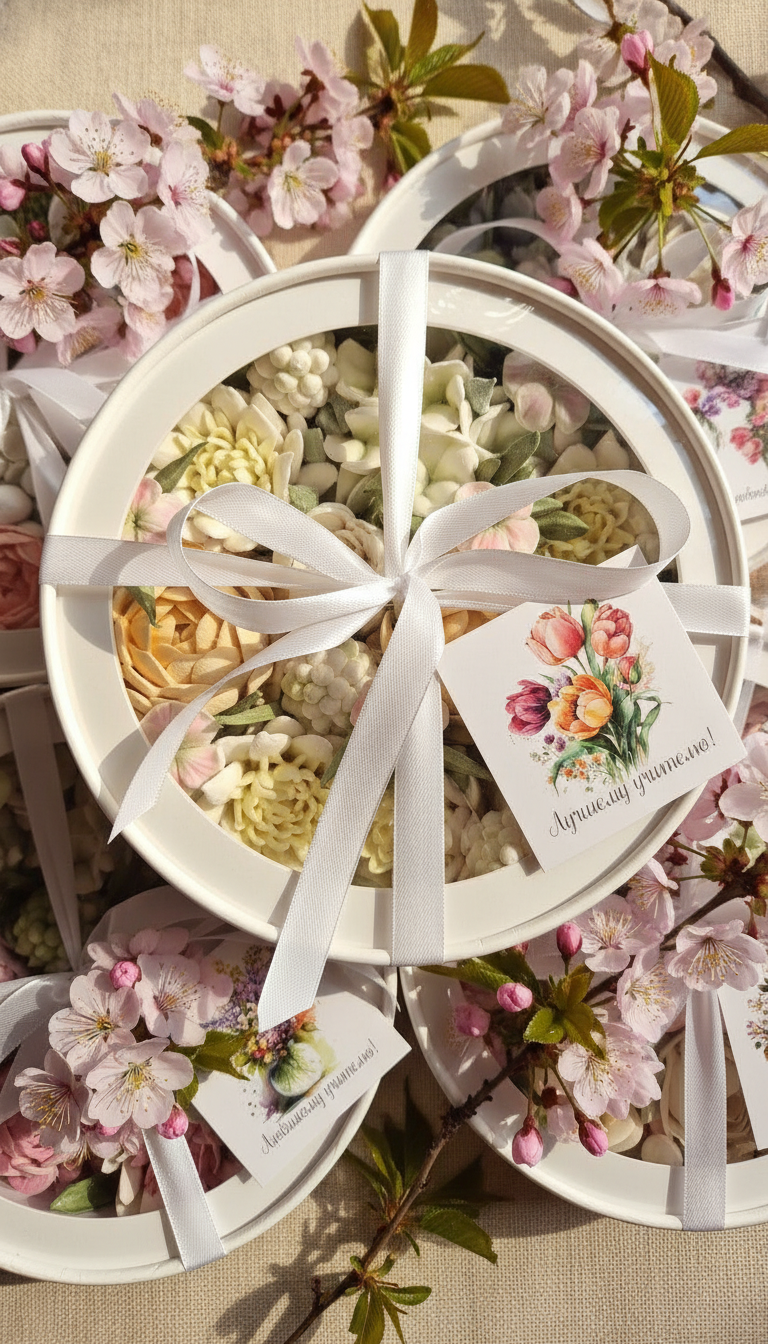 Зефирная композиция в шляпной коробке к 8 марта