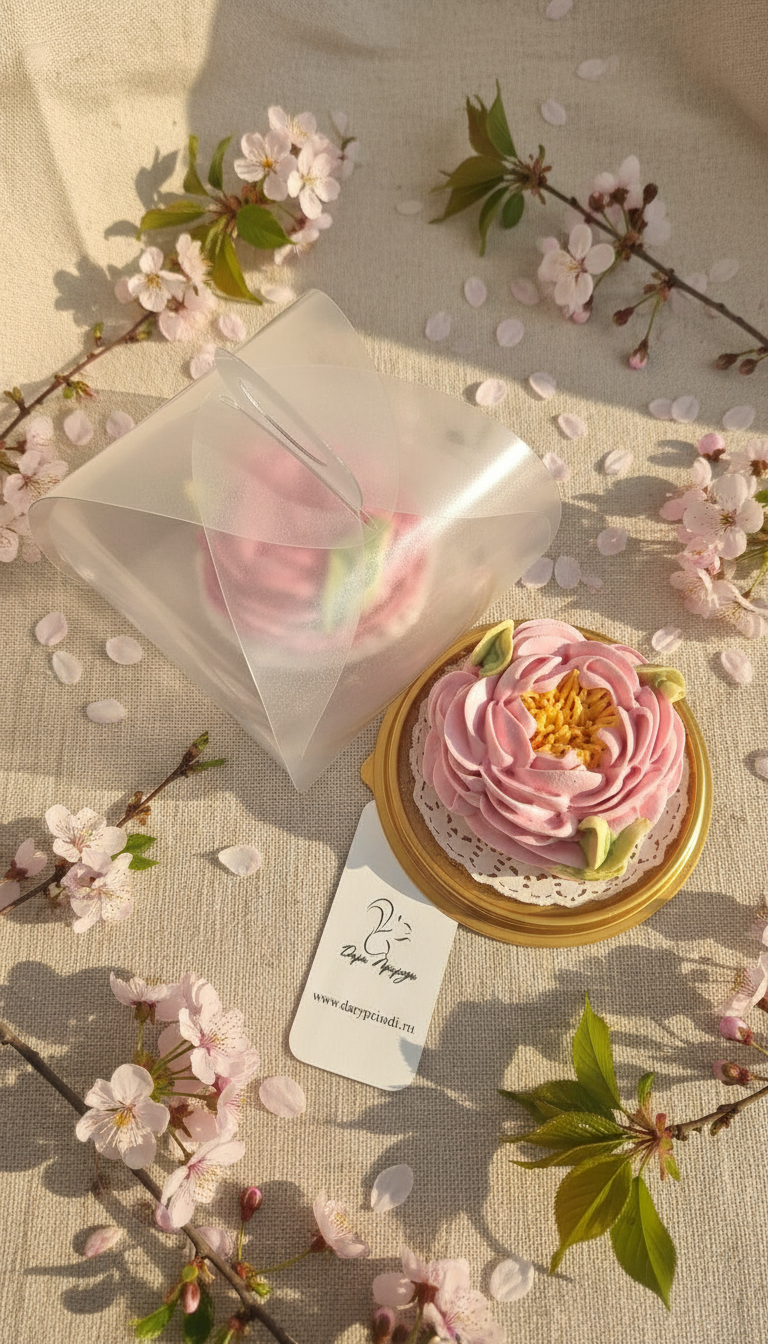 Зефирный цветок в индивидуальной упаковке - в прозрачном сундучке