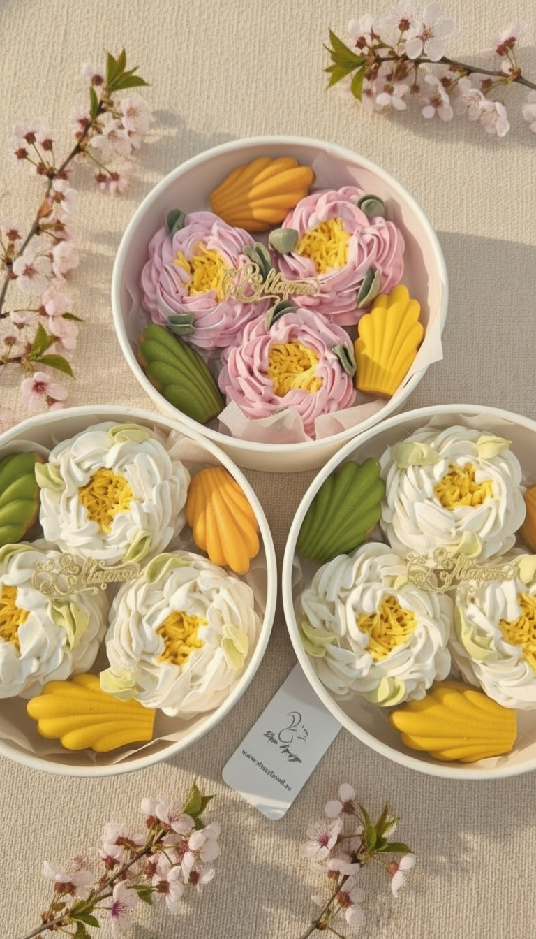 Набор ассорти с зефирные цветы и мадлен