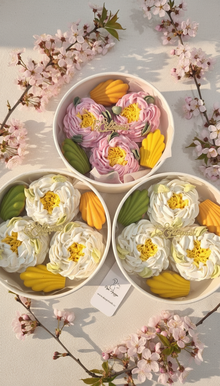 Набор ассорти с зефирные цветы и мадлен