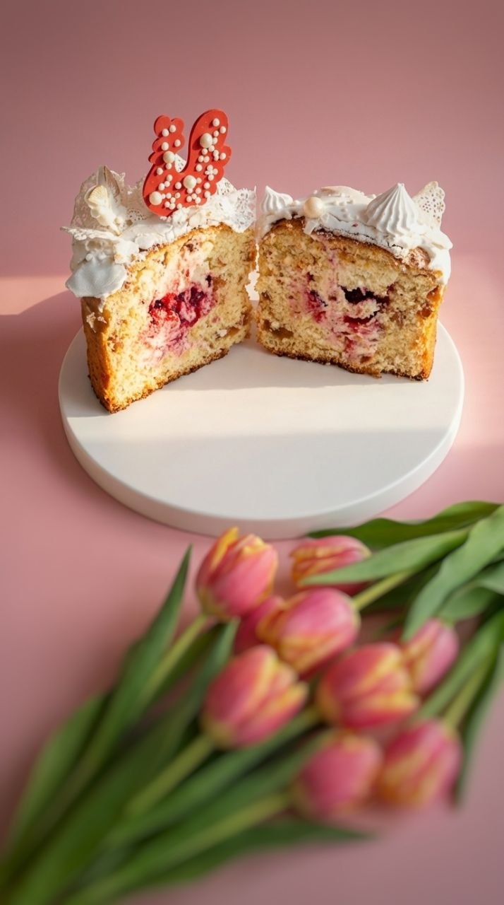 Стоп продаж! Царский кулич пасхальный дрожжевой на сливках с ягодной начинкой и ванильно-шоколадным кремом