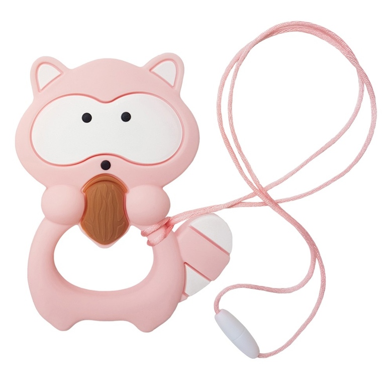 Прорезыватель силиконовый "Енот" / розовый