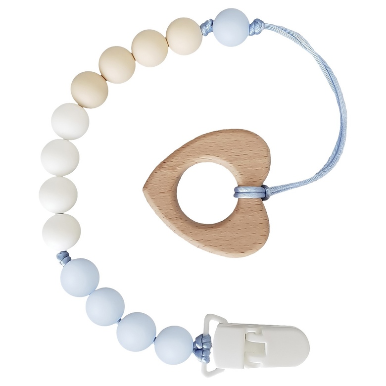 Грызунок-прорезыватель на держателе с клипсой / бежево-голубой