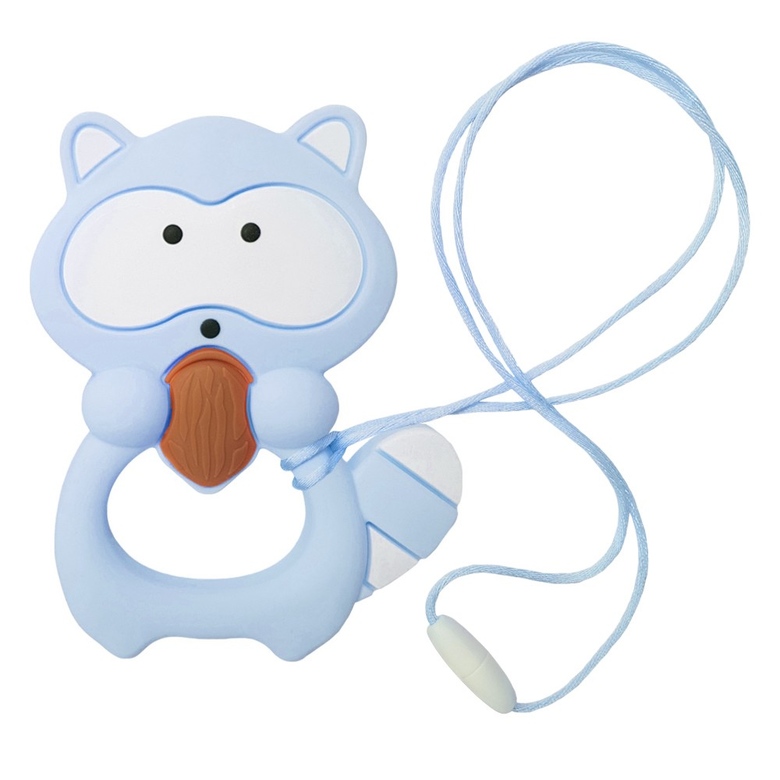 Прорезыватель силиконовый "Енот" / голубой