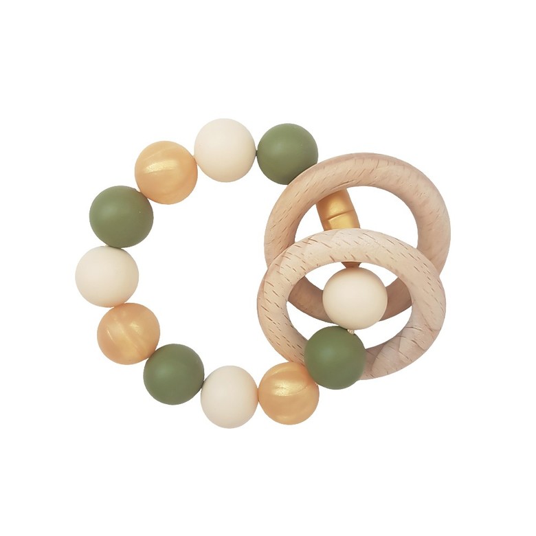 Браслет-прорезыватель с деревянным грызунком / оливково-золотистый