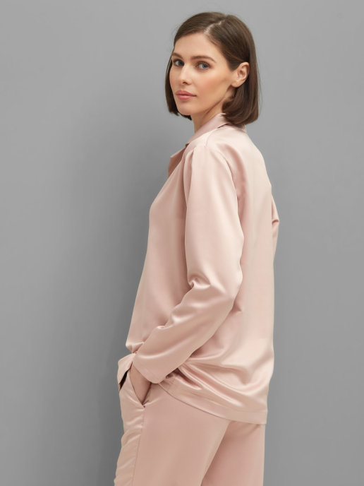 Пижама с брюками шелковая (пудровый)
