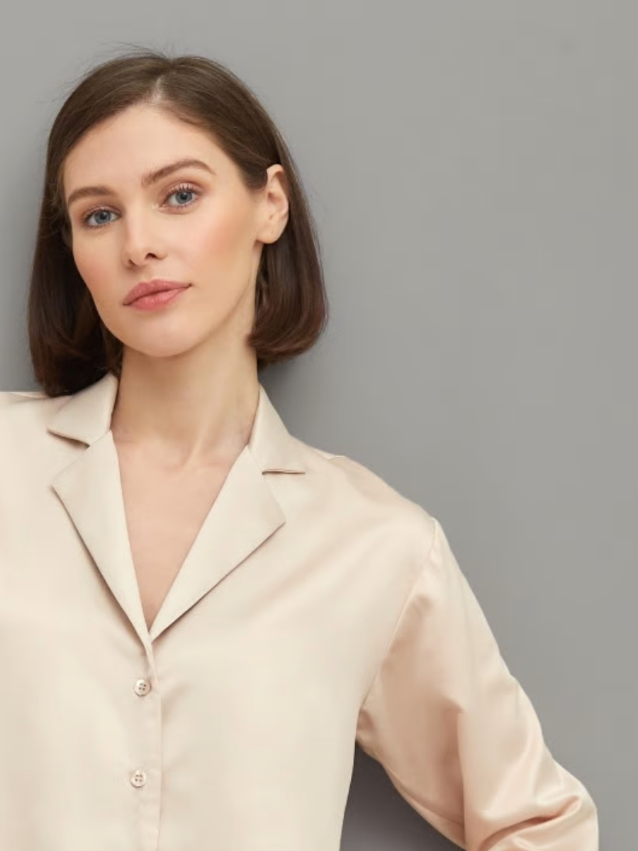 Пижама с брюками шелковая (светло-бежевый)