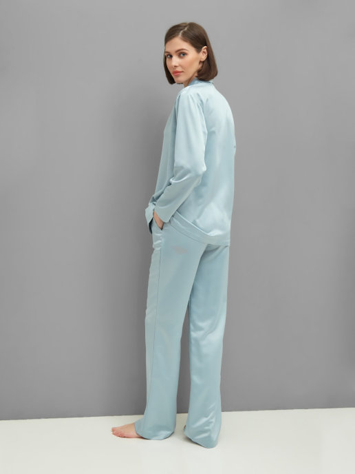 Пижама с брюками шелковая (голубой)
