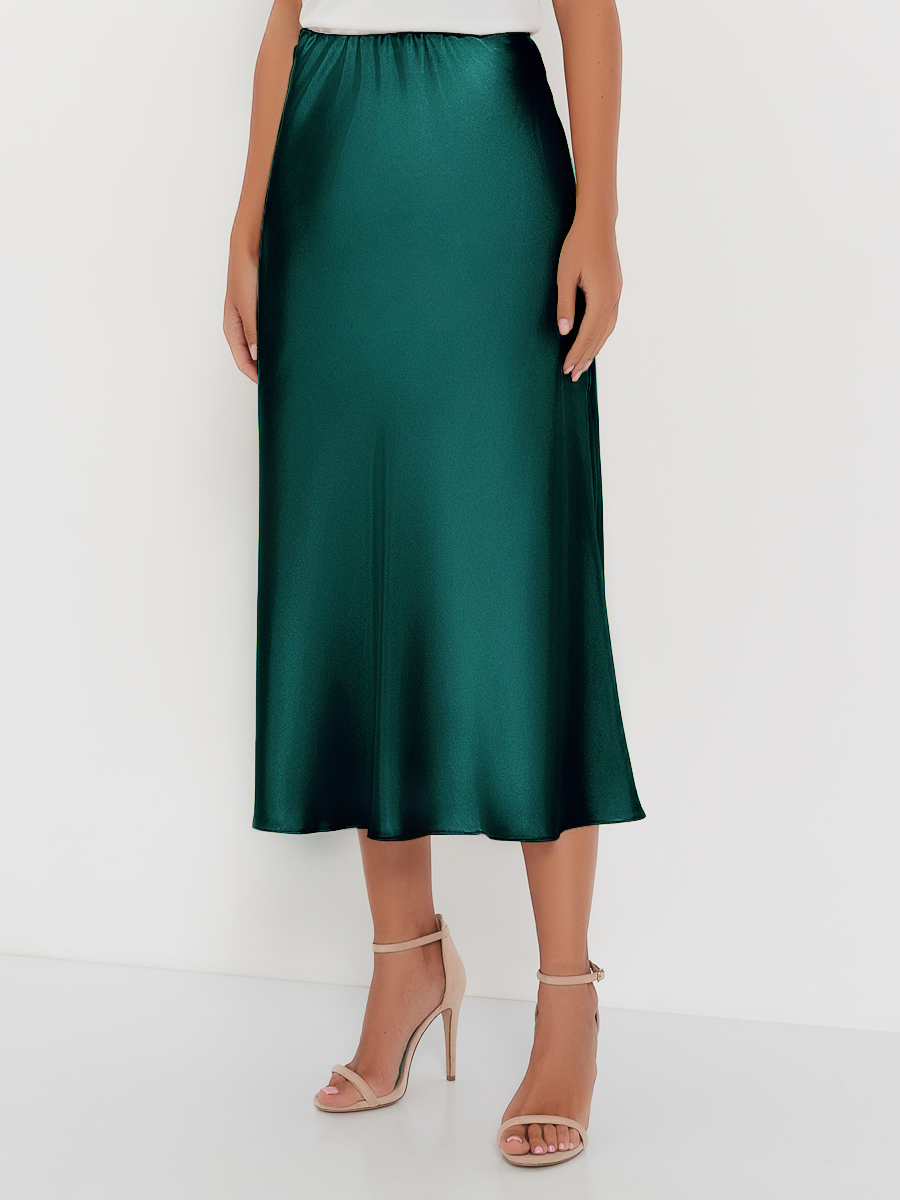 Юбка миди атласная (артикул 15996544/изумрудный)