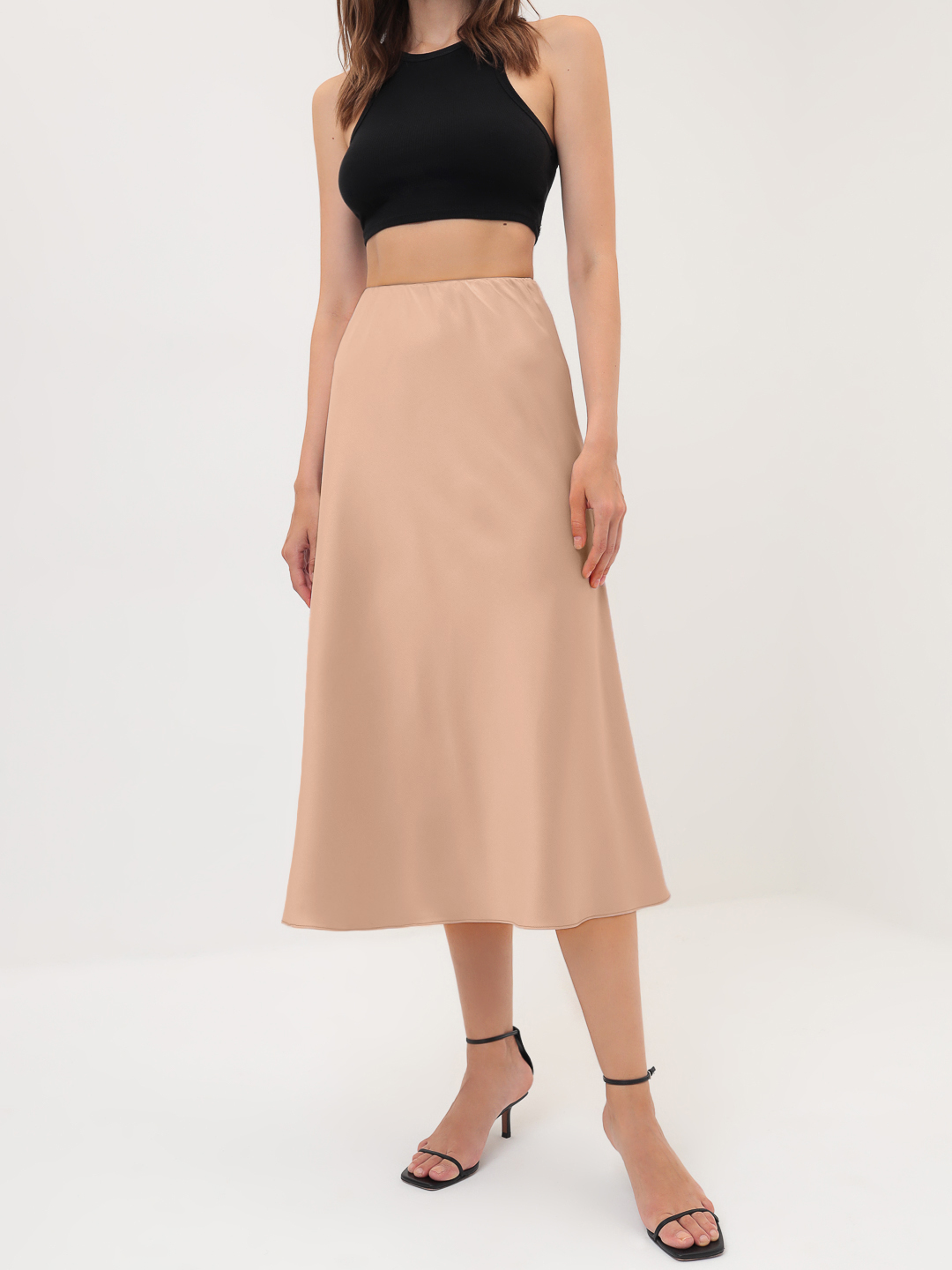 Юбка миди атласная (артикул 15996544/бежевый)